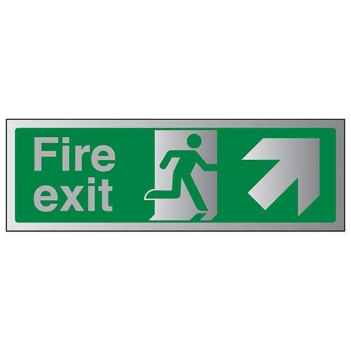 V Safety Fire Exit-Fire Exit Arrow Up and Right Sign - 300mm x 100mm - 3mm Brushed Alu Comp