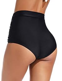 Pantalones cortos de natación para dama, estilo retro, cintura alta, con volantes en la parte inferior y control de la barriga