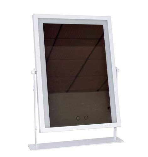 New Hollywood Lighted Vanity Mirror LED Dimmable Makeup Mirror with Lights Desktop Bathroom Mirror 3 Light Source Modes Touch Screen 180° Adjustable Angle (White)