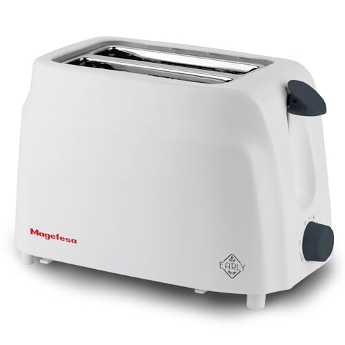 Magefesa Early Toaster für 2 Toasts/Scheiben, 750 W, Krümelschublade, Stoppfunktion, automatischer Auswurf, 6 Bräunungsstufen