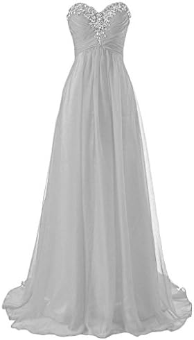 WAWALI Crystal Womens Chiffon Dresses Evening Party Prom Gowns 10 Silver