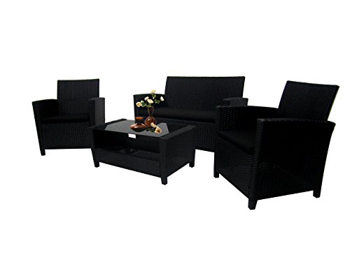 Richly Outdoor Indoor Furniture Set 4 Pieces Patio Rattan Wicker Sofa Set,Black