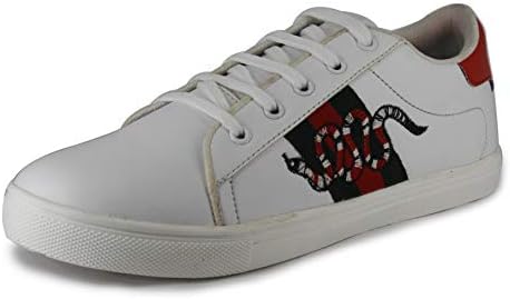 by LeatherKraft Men's White Snake Sneakers