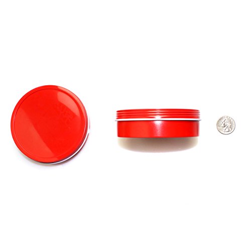 Mimi Pack 4 oz Shallow Screw Top Lid Tin Can Containers For Salves, Favors, Spices, Balms, Gifts Tin Containers 24 Pack (Red)