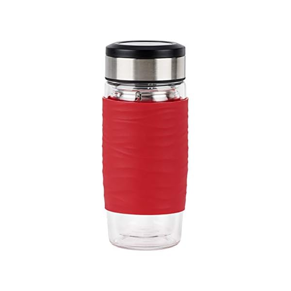 Emsa N20804 Tea Mug Teebecher aus doppelwandigem Glas | 0,4 Liter | herausnehmbares Sieb | BPA-Frei | 100% dicht | auslaufsicher | spÃ¼lmaschinengeeignet | 360Â°-TrinkÃ¶ffnung | Rot