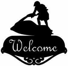 WATER JET SKIER WELCOME SIGN Silhouette Plaque Metal Steel Black Hammered Paint USA made Home Decor