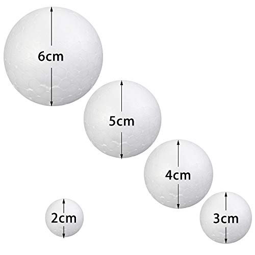 PRALB 100PCS Smooth and Round Foam Craft Balls, Polystyrene Foam Ball Makes Large DIY Ornaments, White, 5 Different Sizes (2CM, 3CM, 4CM, 5CM, 6CM)