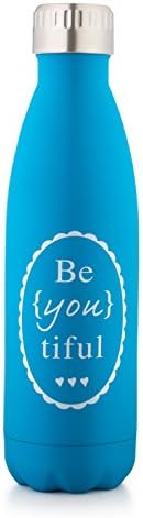 BeYOUtiful Charming Water Bottles–Reusable Stainless Steel Drinking Bottle With Inspirational Message –17OzInsulated Thermos Jug For Cold And Hot Drinks–Feel More Beautiful With Every Sip (Blue)