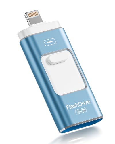 ROSPE 256GB USB Flash Drive for iPhone MFi Certified - iPhone External Memory, Lightning USB Flash Drive for iPhone / iPad, 3 in 1 Pen Drive Compatible with Android and PC, USB 3.0 for Backup Photos and Video
