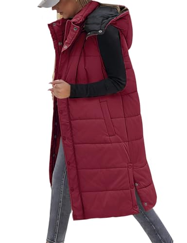 UMIPUBO Women's Long Puffer Vest Sleeveless Jacket Warm Gilet(Wine Red,L) at Amazon