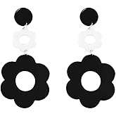 Acrylic Flower Earrings for Women,Double Daisy Floral Drop Earrings,Y2k Yellow Flowers 60/70s Accessories Earrings Vintage Party Jewelry