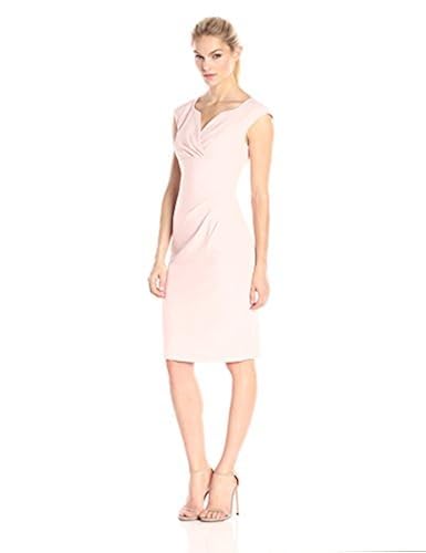 Adrianna Papell Women's Petite Pleated Surplus V Neck Sheath Dress - Main Image