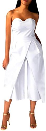 TAORE Women Elegant Clubwear Romper Bodycon Party Sleeveless Jumpsuit Trousers (L, White)