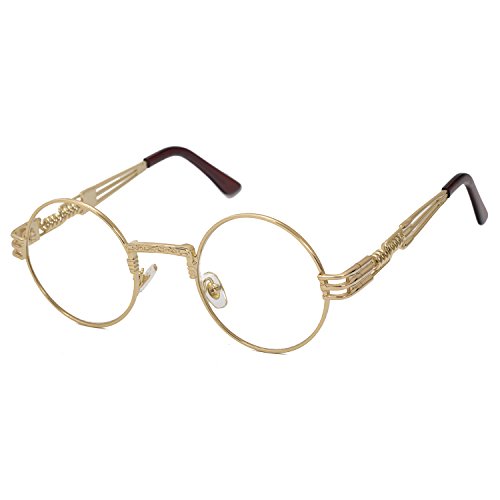 Pro Acme John Lennon Metal Spring Frame Round Steampunk Clear Lens Glasses (Gold Frame/Clear Lens)