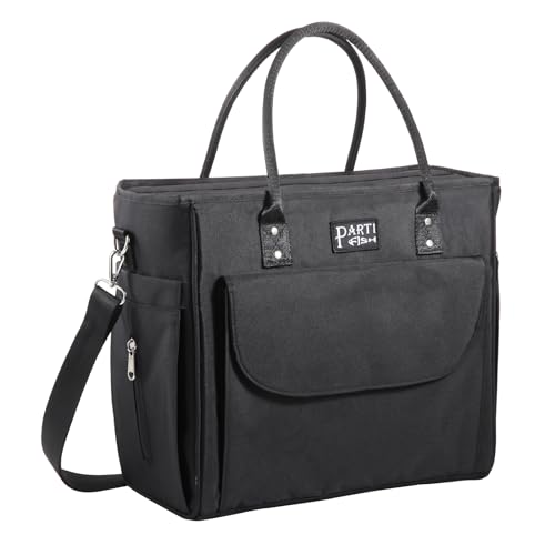 PARTI FISH 保冷バッグ クーラーバッグ 17L 大容量 クーラーボックス 保冷力 強 保冷トートと肩掛け バッグ 買い物バッグ 保冷 おしゃれ 保温ランチバッグ 保冷お弁当バック 4層断熱 女性 防水 漏れ防止, 黒, L
