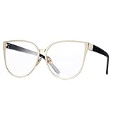 Pro Acme New Fashion Oversized Cat Eye Flat Lens Clear Glasses Frame for Women (Baby Gold)