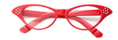 50's Costume Accessories Set Girl Vintage Dot Skirt Scarf Headband Earrings Cat Eye Glasses for Party Red