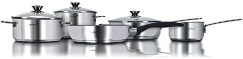 Cata New York 5 Piece Pan and Saucepan Set including Glass Lid Polished Stainless Steel Induction, 5 PIEZAS