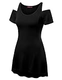 Doublju Womens Open Shoulder Flare Tunic T-Shirt Dress