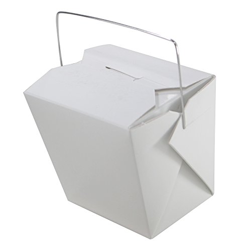 Large 1 Quart / 32 oz White Asian Chinese Food Paper Take-Out Containers with Wire Handle (20 pack) + Labels