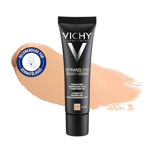Vichy Dermablend [3D Correction], Teintkorrigierendes Make-up, Foundation bei unreiner und zu Akne neigender Haut, Ohne Maskeneffekt, Farbton: 25 nude