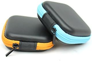 2 Pack Mini Square Storage Bag Carrying Pouch for MP3/MP4 Bluetooth Earphone Headphone Earbuds and Little Stuff (Earphone Case - Black/Orange, Black/Blue)