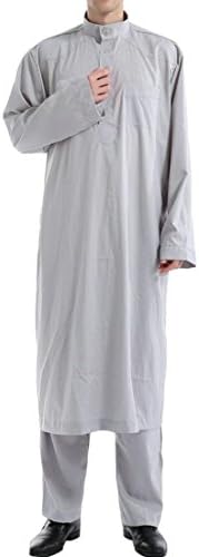 C&amp;H Men's Long Sleeve Arab Thobe &amp; Pants Muslim Saudi 2PCS Robe Dubai Tracksuit Set Gray XL