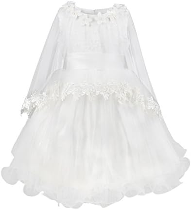 Furuida Wedding Baptism Flower Satin White Dress Girls Kids Fairy Tulle Skirt