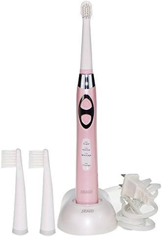 Electric Rechargeable Toothbrush with Ultrasonic Frequency, Heads 3-pack from Seago(pink)