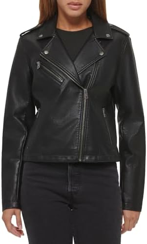 DKNY Men's Genuine Leather Motorcycle Jacket, Black, Large at