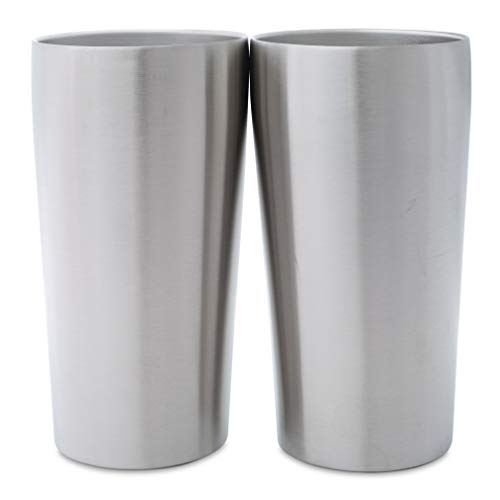 Stainless Steel Pint Glasses: Double Wall Vacuum Copper Insulated Metal Cups to Keep Drinks Cold or Hot - Rimless, Sweat Free Beer Tumbler for Cocktails, Coffee, Smoothies & More, Set of 2, 16 oz