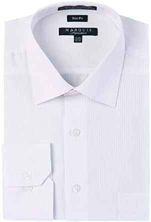 MARQUIS Men's Pin Striped Slim Fit Dress Shirt Medium White