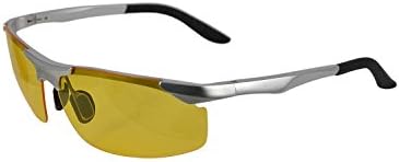 Aluminum Magnesium Alloy Yellow Lens Polarized Night Vision Sunglasses Silver