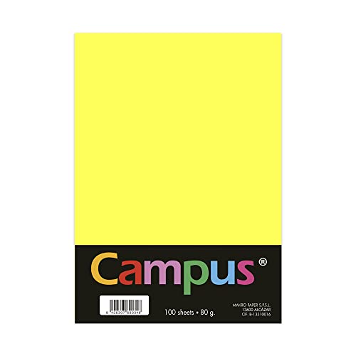Plus Office - Carta colorata A4 100 pezzi, 80 g/m², 210 x 297 mm, carta A4 colorata, morbida al tatto, perfetta per rilegatura, ufficio, disegno e artigianato, colore: giallo limone