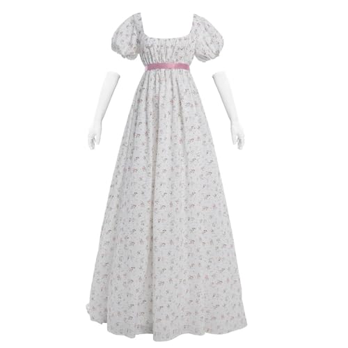 Fiamll Vestidos de mujer Regency para mujer Vestidos de talle imperio floral de la era Regency Vestido de té de fiesta largo Vestido de época Renacentista, Blanco, XXL