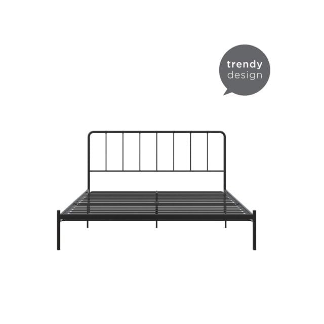 SKY-TOUCH Classic Metal Platform Single Bed Frame - Iron Art Headboard & Footboard, Under Bed Storage, Heavy Duty Iron Metal Platform Bed Frame, Black - 1.5m x 1.9m