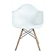 ELERANBE Set of 2 (Two) White Arm Chair- Eames Eiffel Style Lounge ArmChair Chairs Natural Wood Wooden Legs for Dining Room Living Room Cafe Kitchen