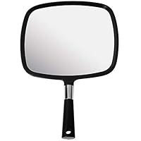 Mirrorvana Large & Comfy Hand Held Mirror with Handle - Barber Model in Black (1-Pack)