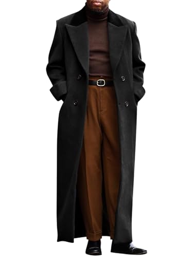 Photo 1 of Runcati Mens Full Length Trench Coat Notched Lapel Long Jacket Double Breasted Classic Winter Overcoat