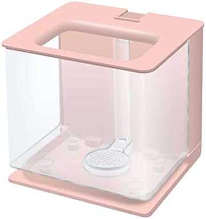 LSHUAIDJ Aquarium aquarium fish, self-cleaning desktop mini plastic, creative ecological water-free goldfish tank, small aquarium fish tank-Pink