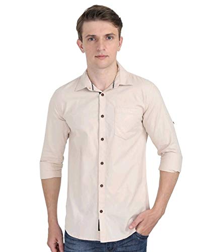 Buy Shafi Mohmmad Men's Casual Cotton Plain Shirt, Cream Colour at Amazon.in