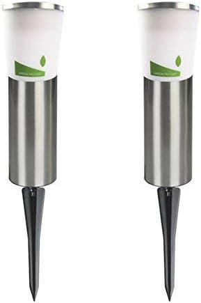 GREEN FACTORY Solar Post Lights(Set of 2), Stainless Steel Solar Pathway Lights, Coolwhite LED Solar Garden Lights