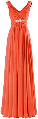 MaliaDress Women Long Chiffon Rhinestone Evening Bridesmaid Dress Prom Gown M160LF Orange US18W