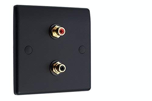 2 x RCA Phono AV Audio Wall face plate - Matt Black Slimline. NO SOLDERING REQUIRED