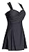 Women's Elegant Crossover One Piece Swimdress Skirted Bottom Swimsuit (FBA), US 16W-18W, pearl black, tag size 6XL