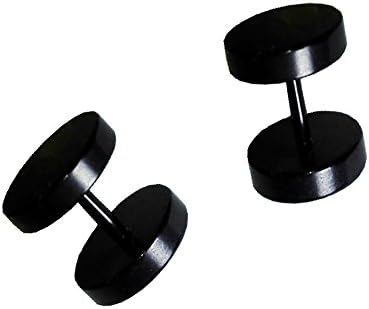 Lannaly, Earring 5 MM Black Screw Stud Earrings for Men Women Steel Cheater Fake Ear Plugs Gauges Illusion Tunnel
