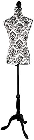 Mannequin Body Torso Lady Model for Clothing Display Half-Length Hollow Foam Coating with Tripod Base Stand Creamy White Ground & Black Decor