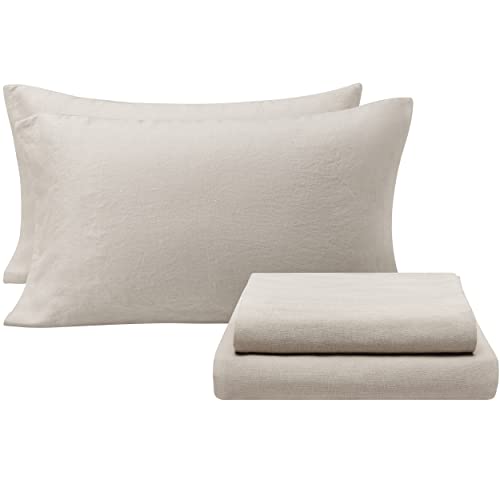 Bedsure Linen Sheets Set Queen Size 100 Linen Bed Sheets Deep Pocket