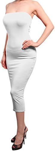 REVENINE Solid Sexy Comfortable Tube Top Bodycon Midi Dress Small White
