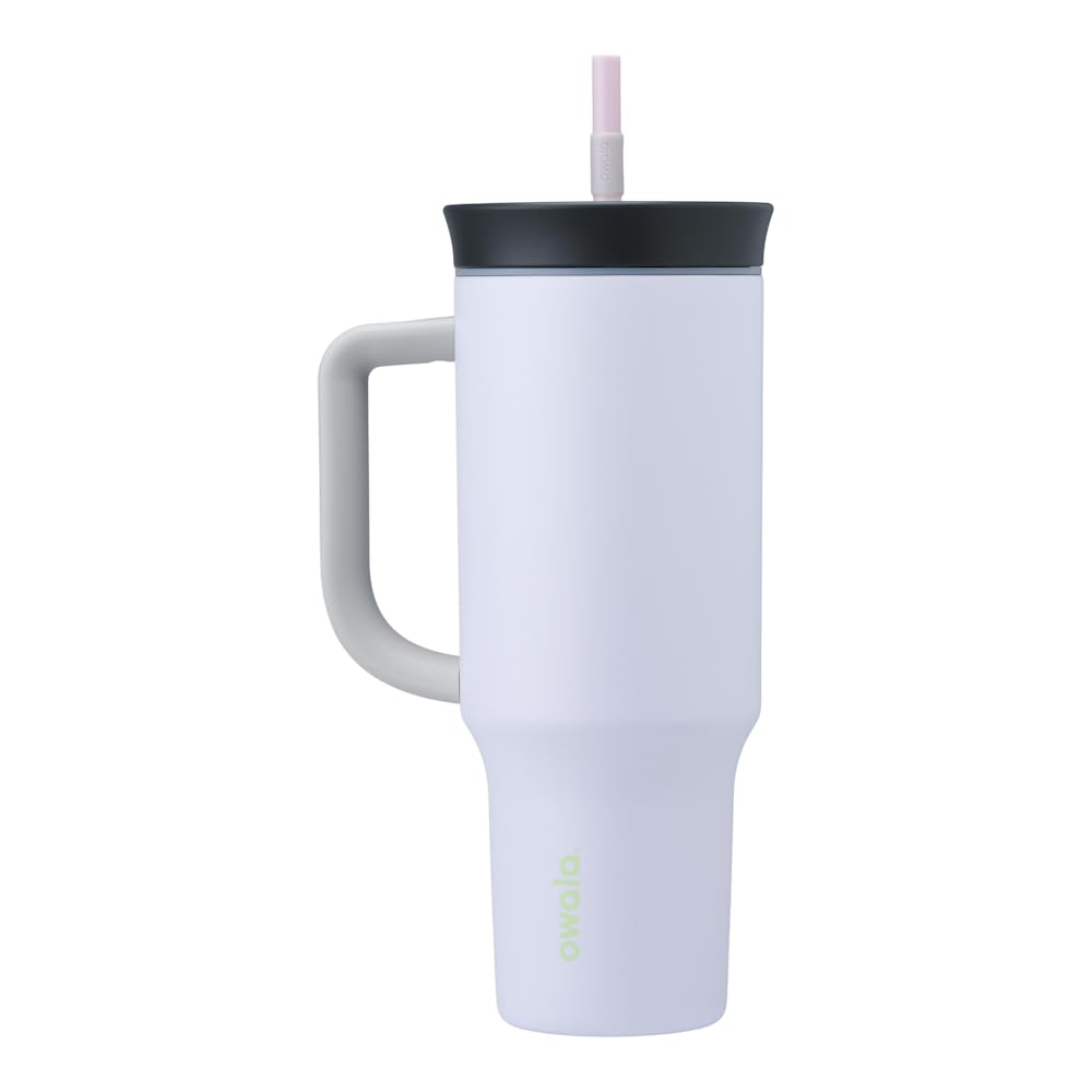 Owala Stainless Steel Triple Layer Insulated Travel Tumbler with Spill-Resistant Lid, Straw, and Carry Handle, 1185ml Purple (Bunny Hop)